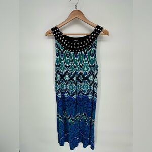 Elementz Black and Blue Patterned Summer Dress Tribal Hippie Flowy Mid length